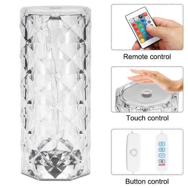 Lampada Da Tavolo Ricaricabile Effetto Cristallo Luci Colorate Led Ricarica Usb