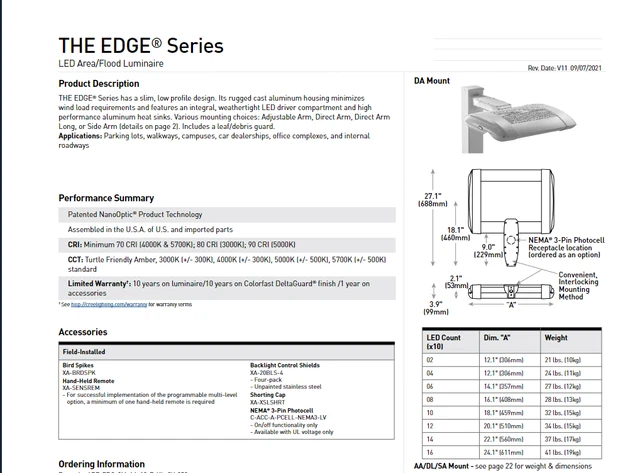 Cree Edge Area - Type II BLS Direct Arm 60 LED 120-277V Silver 4000k