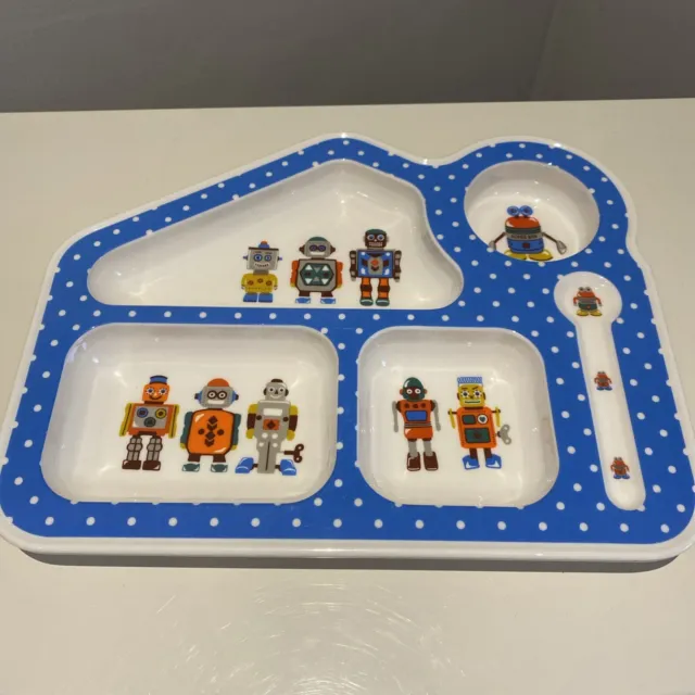 Cath Kidston Kids Melamine Robot Plate Sectioned Food Tray - Blue Boys Girls