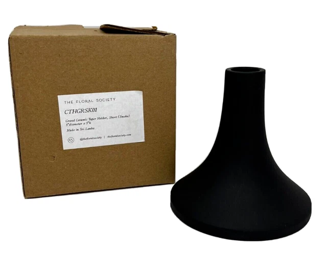 THE FLORAL SOCIETY Grand Ceramic Taper Candle Holder SHORT Smoke (matte