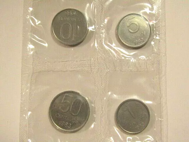 Argentina 1983 4 Coins 1,5,10,50 Centavos Bu Sealed Coin Set