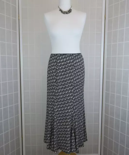 Precis Petite Maxi Skirt Size 12 White Black Floral Print Godets 32" Long Summer