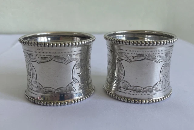 Pair Of Silver Napkin Rings 1934 Birmingham Docker & Burn 1.155 ozt