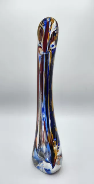Vintage Art Glass Rainbow Swirl Multicolored Vase sculpture Murano? 13.5”  slung