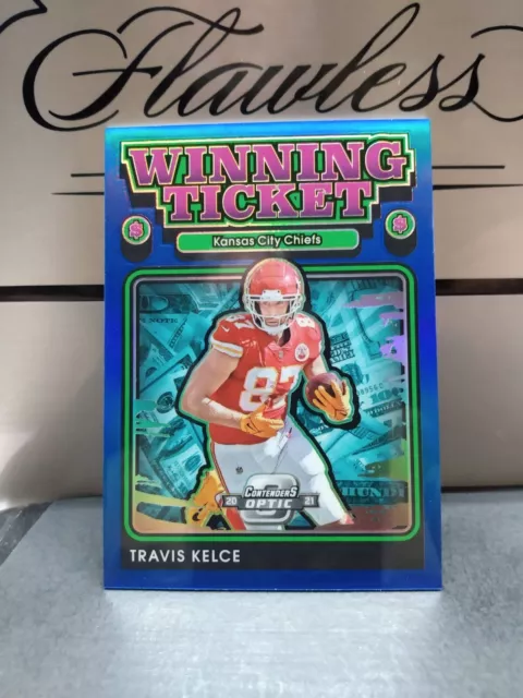 2021 Panini Contenders Optic Travis Kelce Winning Ticket #WT23 SP Blue #36/99