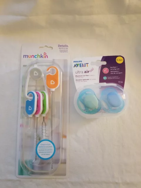 Munchkin Bottle and Cup Cleaning Brush 4 Piece Set AND 2 Pacifier Set & Case