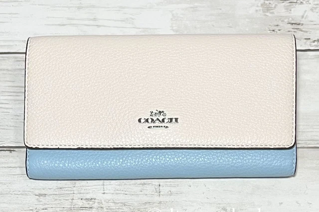 Coach Slim Trifold Wallet Waterfall Blue Chalk Color Block Leather CC816 NWT