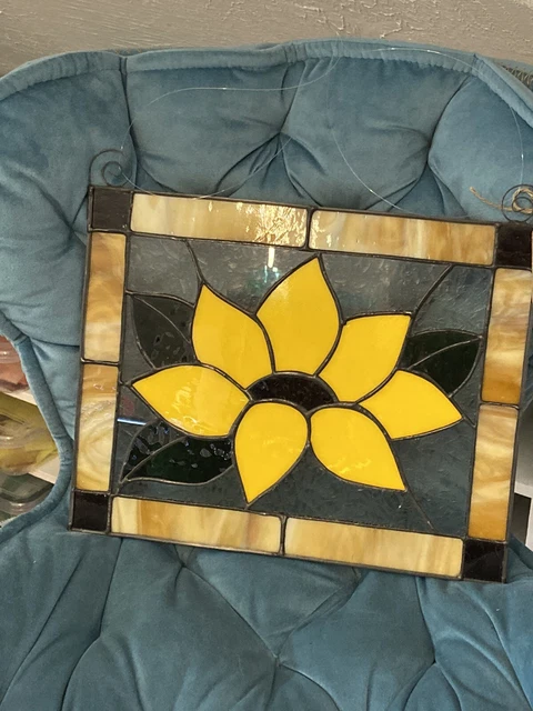Stained Glass Sunflower Window Panel Handcrafted Usa