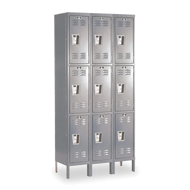 HALLOWELL U3288-3A-HG Wardrobe Locker,Lvrd,3 Wide, 3 Tier,Gray