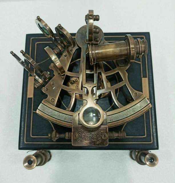 Nautical Brass Astrolabe Working Marine J.SCOTT Antique Sextant With Wooden Box