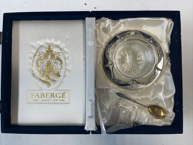 Faberge  Caviar Presentoir Bowl Sterling Silver & Glass and Spoon Estate Fresh