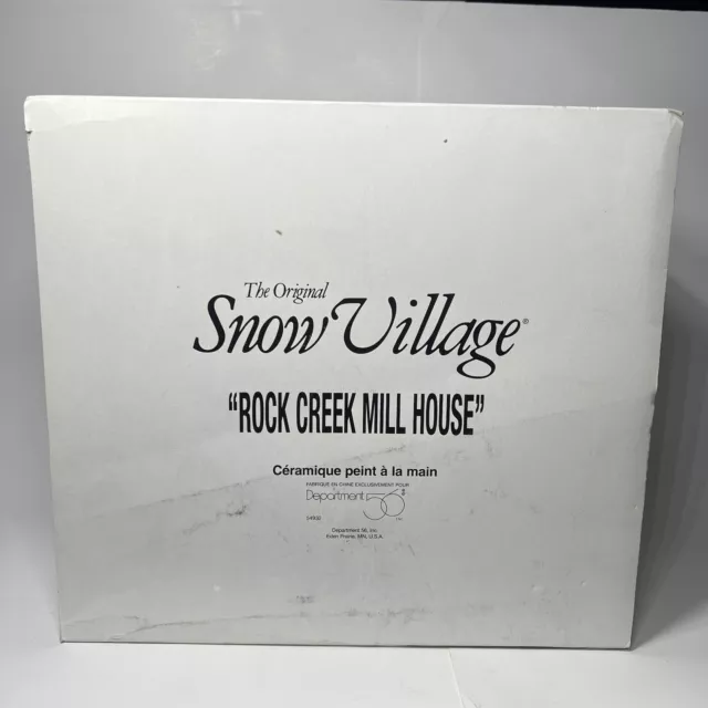 Dept 56 Heritage Snow Village Rock Creek Mill House #54932 Lighted w Orig Boxing