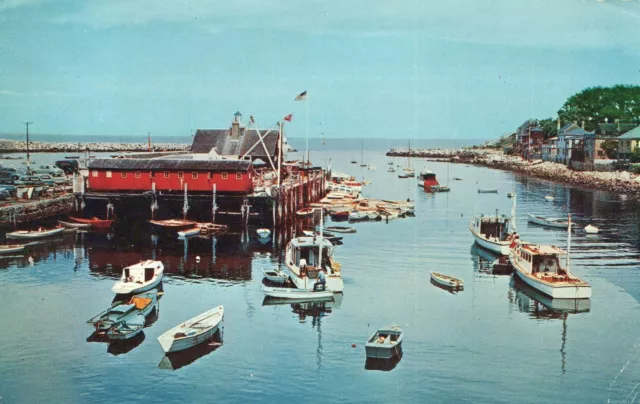 Rockport Harbor Massachusetts Postcard Dedham Mass to Vermont 1959 Posted
