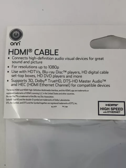 Câble HDMI ONN 12 pieds avec image sonore Ethernet haute vitesse neuf scellé A/V neuf dans son emballage 2