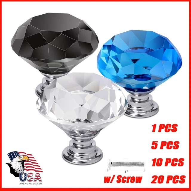 Lot 30mm Glass Diamond Crystal Dresser Knobs Drawer Pull Handle Cabinet Pulls US