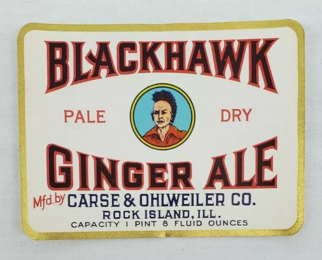 VINTAGE "BLACKHAWK Pale Dry GINGER ALE" LABELS Carse Ohlweiler Co. U.S.A.
