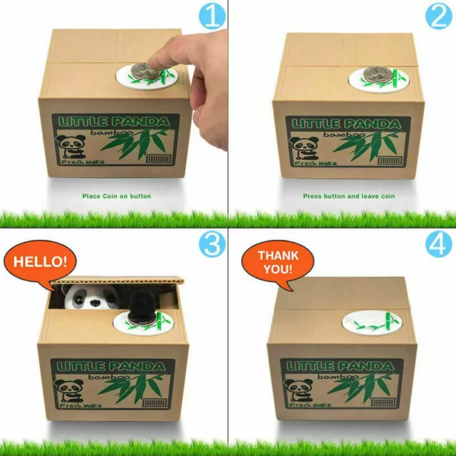 Panda Stealing Coin Money Cat Penny Cents Piggy Bank Saving Box Kids Gift UK 3