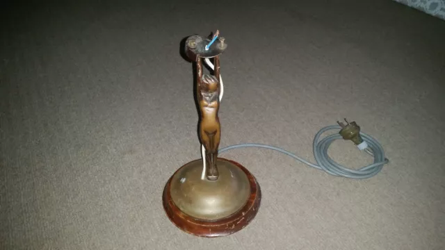 Art Deco Brass Diana Naked Lady Statue Lamp