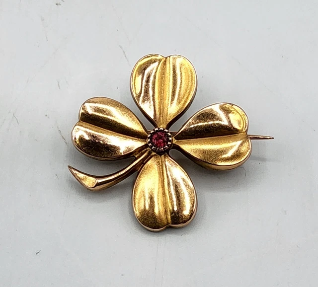 Broche Vintage Trèfle à 4 Feuilles - Couleur Or, Porte-bonheur, Occasion Bon état