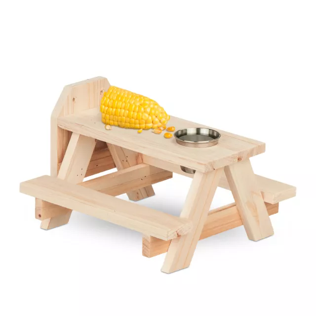 Comedero ardillas madera con forma de mesa y banco de pícnic Bebedero ardillas