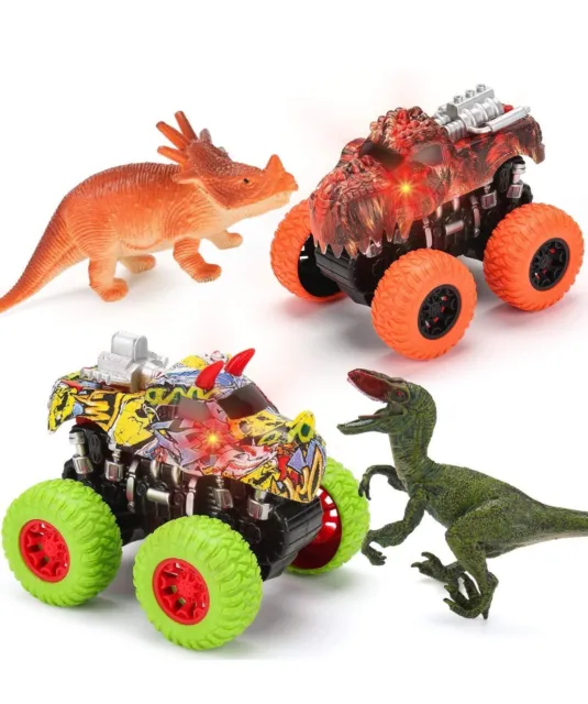 Juego de juguetes Monster Truck | 2 camiones dinosaurios + 2 dinosaurios