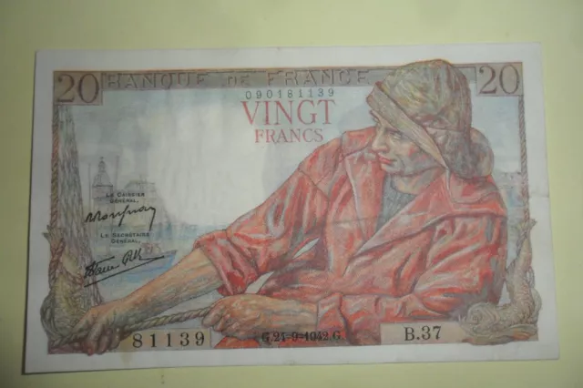 France - Billet de 20 Francs  Pêcheur du 24/09/1942 - Magnifique