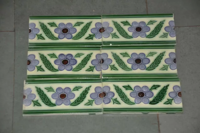 6 Pc Vintage Flower & Leaf Design Embossed D.K Mark Ceramic Tiles,Japan