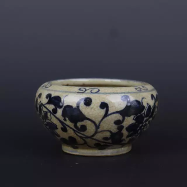 4.1" Collect Chinese Ming Blue-and-white Porcelain Lotus Flower Branch Water Pot