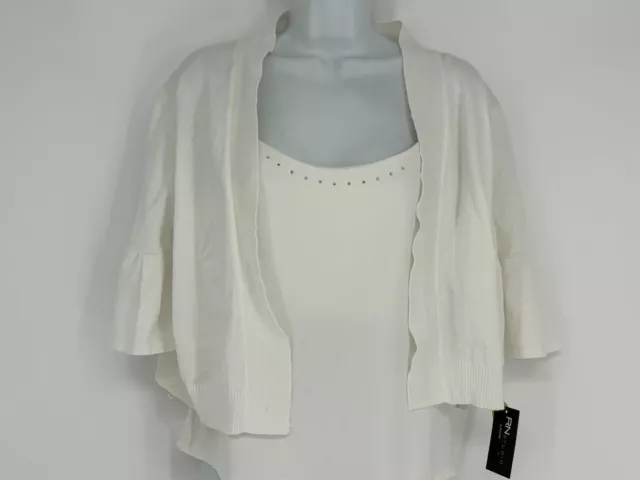 NWT RN Studio White Crop Shrug Open Front Short Sleeve Sweater Women's Size XL