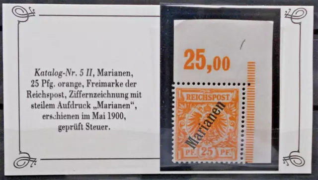 Deutsche Kolonien - Marianen - MiNr. 5 II ** Eckrand - auf Sammelkarte (Sieger)