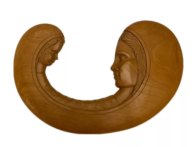 VIRGIN MARY & BABY JESUS Large Hand Carved Wooden Plaque Wall Decor 10”x15” EUC
