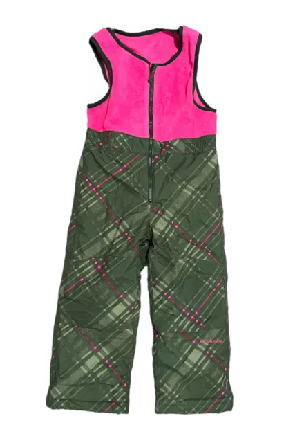 Columbia Girls Fleece Top Snow Bibs Pink And Army Green Plaid Size 4/5