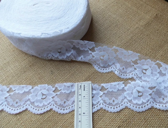 PURE WHITE Wide SCALLOP LACE trim 5cm 2"  cut edge dressmaking CA