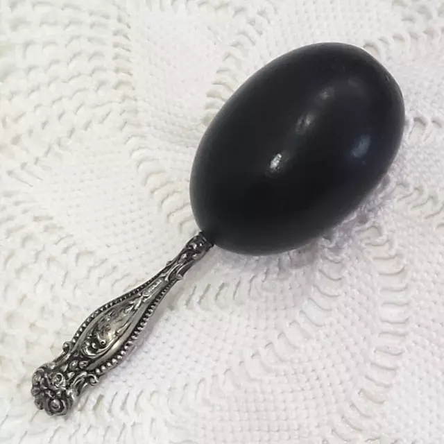 Antique Ebony Wooden Sock Darner With Sterling Silver Handle