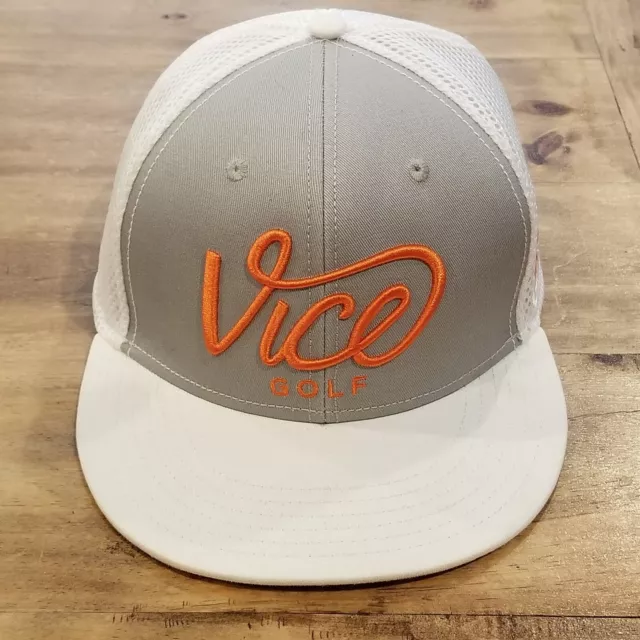Vice Golf Hat Cap Snapback Gray Orange Logo Spell Out Script One Size Adjustable