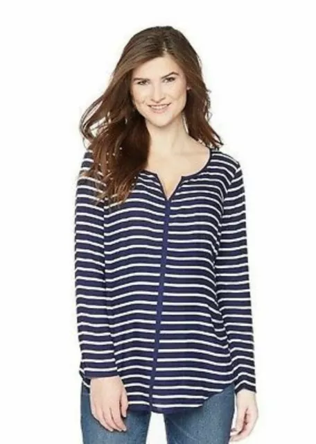 Oh Baby by Motherhood Maternity Blue and White Striped Long Sleeve Top Sz L NWT