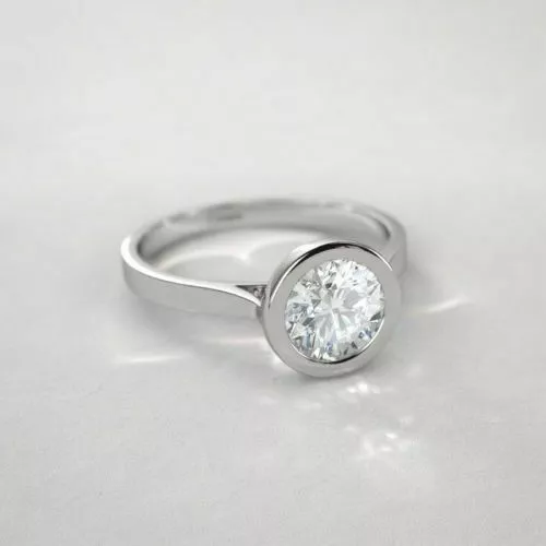 Fancy 2.30Ct Round Cut Moissanite Bezel Women's Engagement 14K White Gold Ring