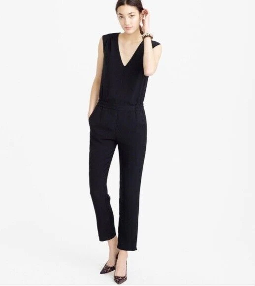 J CREW BLACK Cotton Crepe Viscose Drapey Oxford Jumpsuit