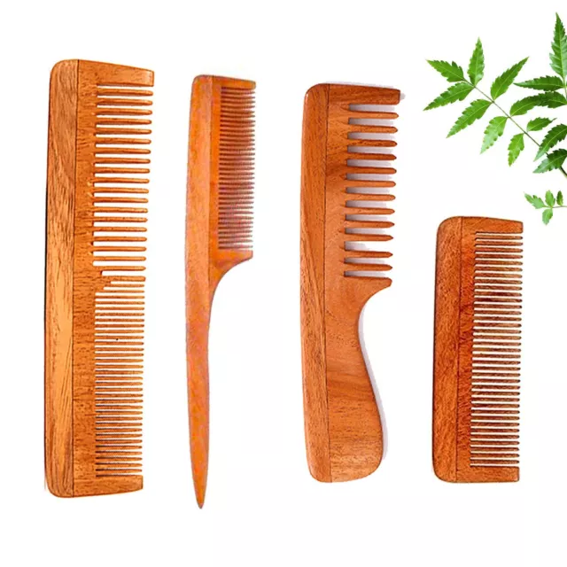 Neem Wooden Anti-Dandruff Brown Comb For Women & Men Pack Of 4