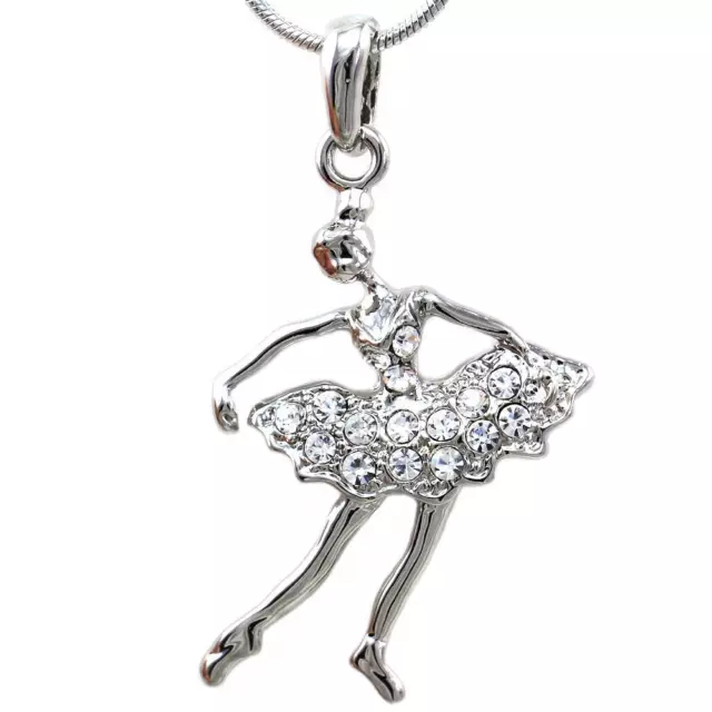 White Dancing Ballerina Dancer Dance Pendant Necklace Charm Designer Women Girls