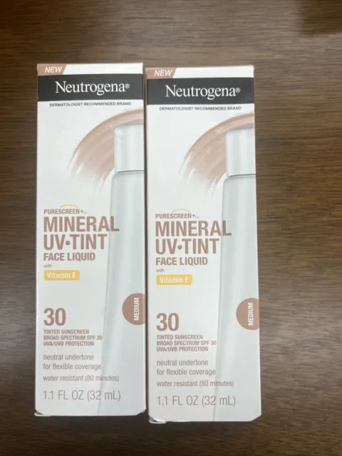 2 Pack Neutrogena Purescreen+ Mineral UV Tint Face Liquid SPF30 Medium 1.1 oz