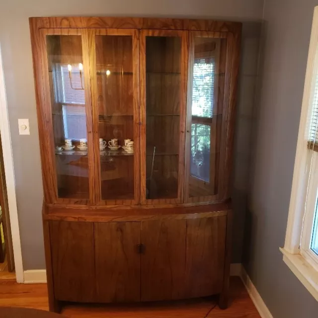 Mid-Century Modern China Cabinet Drexel Heritage solid brown wood contemporary 