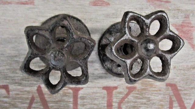 Cast Iron Antique Style Handle Coat Hook Spigot Flower Drawer Pull Barn  PAIR