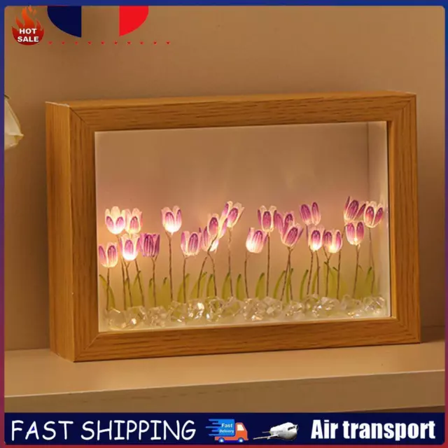 Photo Frame Tulip DIY Night Light Gift Bedside Light (16 flowers Purple) FR