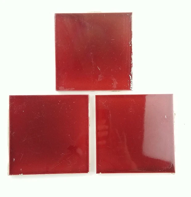Antique English H A Ollivant 6 inch Tile Art Nouveau Burgundy Red set of 3