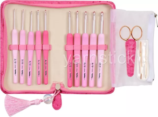 Gift SET TULIP ETIMO ROSE Cushion Grip 10 Pink Crochet Hooks Needles Scissors