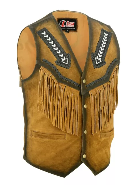 Herren hellbraun Wildleder Leder Western Cowboyjacke mit Fransen Indianer 2