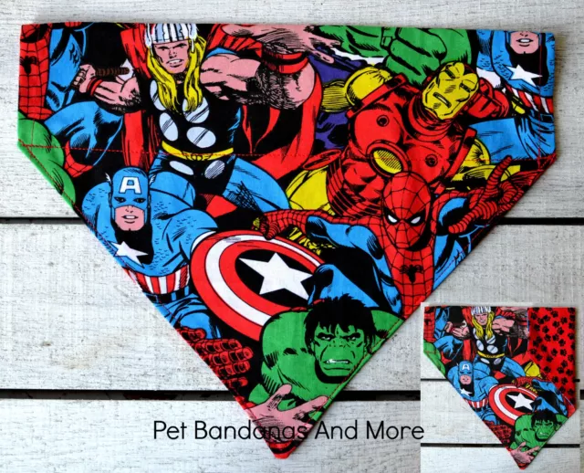 DOG CAT BANDANA MARVEL AVENGERS Thor Hulk Ironman Spiderman Sz XS-LOver Collar