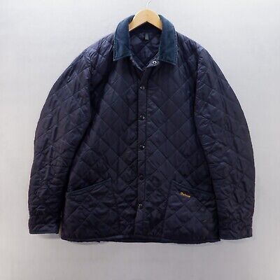 Barbour Jacket Large Navy Heritage Liddlesdale Quilted Button Up Snaps Mens