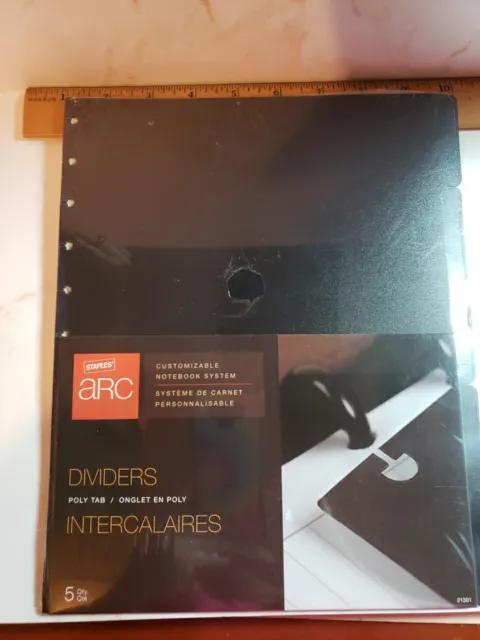 STAPLES ARC Poly Black Tab Dividers, Custpmizable Notebook System 5-pc Set